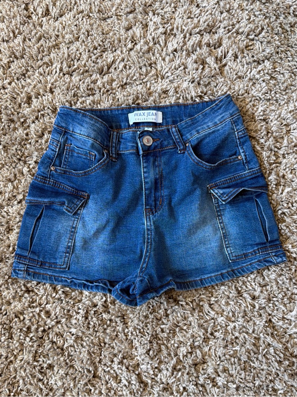 Wax Jean Collection Womens High Rise Denim Cargo Shorts Blue Size M Medium Wash